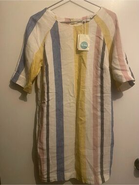 Boden Striped linen Dress with pockets US size 8R NWT